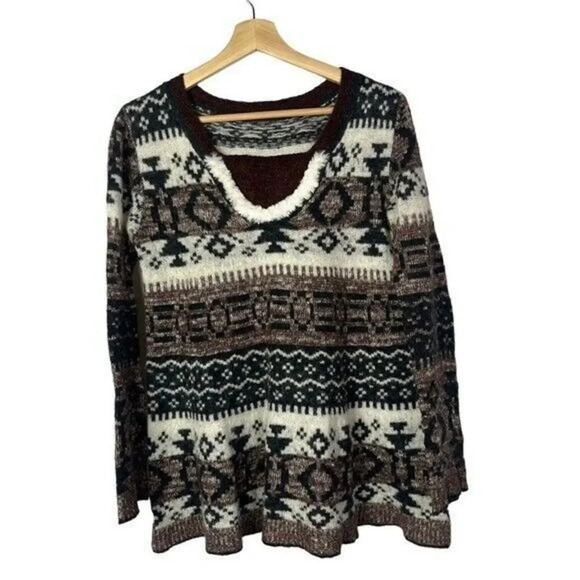 Free People Cabin Fever Fair Isle Wool Pullover Tunic Sweater M - Picture 2 of 4